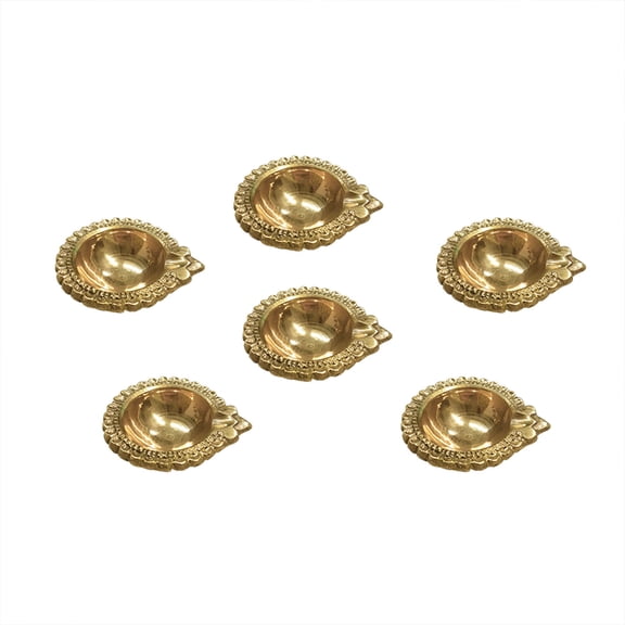 Shubhkart Solid Brass Pack of 6 Kuber Deep Oil Lamp Diya Set for Puja
