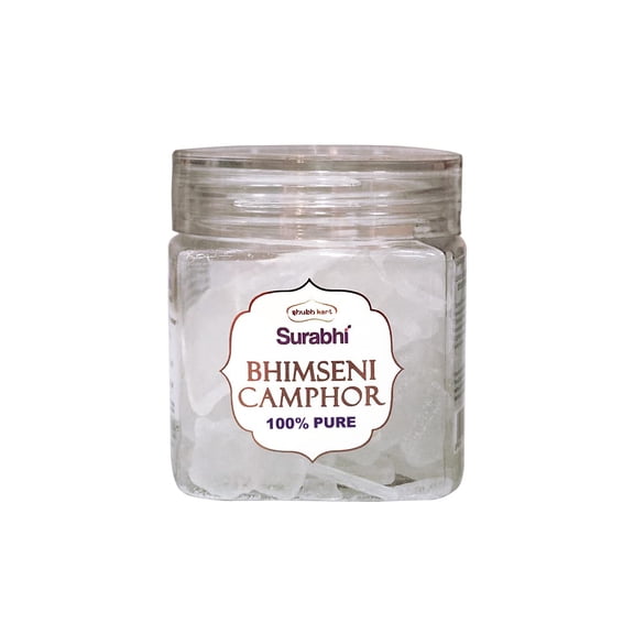 Shubhkart Surabhi Organic Bhimseni Camphor for Pooja, Hawan & Meditation| 100% Natural | Removing Odors & Freshens Air | Soothing Fragrance | for Aromatherapy| Diffuser 100gm