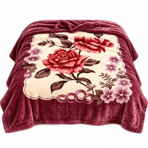 Shubozy DBOZE Luxury Heavy Korean Mink Fleece Blanket 2-Ply Reversible Silky Soft Plush Warm Winter Blanket, Oversized King, Elegant Purple Floral Design
