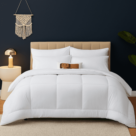 Shubozy Luxury 7-Piece King Comforter Set Cotton Blend Bedding with 100% Cotton Fill, Bedspread, Fitted Sheet, Pillowcases & Decorative Pillows,(King,White)