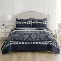 Shubozy Reversible Cotton Blend Bedding Quilt Set with Embroidered Shams – Elegant Blue/White Bedspread & Coverlet Set, (California King)