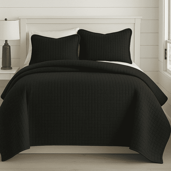 Shubozy Ultrasonic Reversible Quilt Sets, Lightweight Full/Queen Bedspread with Pillow Shams – Soft All-Season Bedding Coverlet, Black, Queen:90" x 98