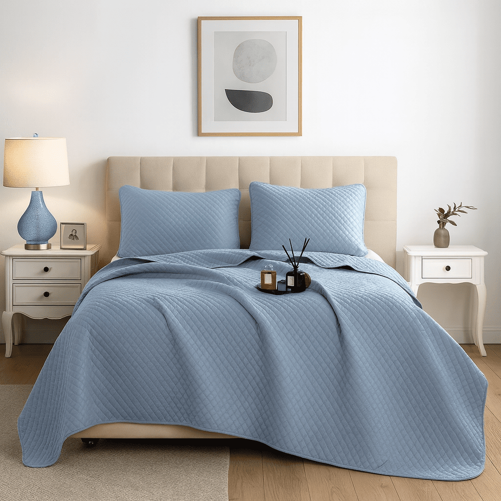 Shubozy Ultra-Soft All Season Quilt Set – Lightweight Microfiber Bedspread with Elegant Diamond Embossing, Solid Color Bedding (Gray,King)