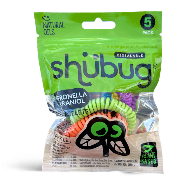 Shubug Citronella and Geraniol Coil Bracelet Band Insect Repellant, Multi-Color, Deet Free, 5 Count