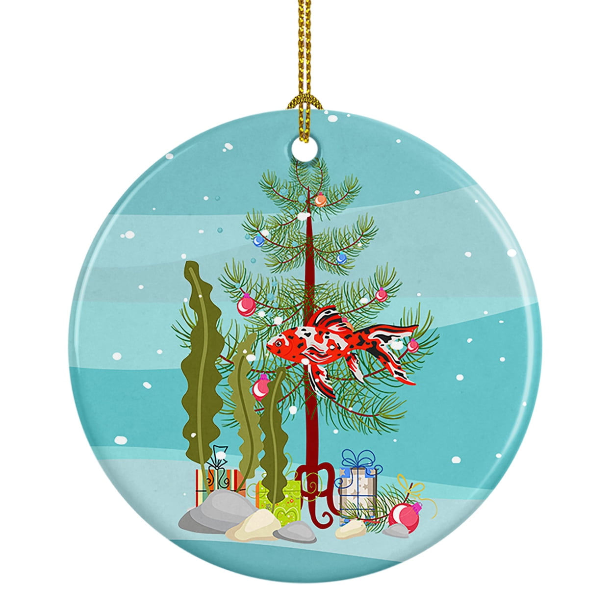 Shubunkin Goldfish Merry Christmas Ceramic Ornament 2.8 in x 2.8 in