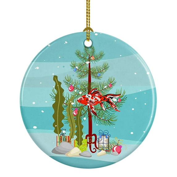 Shubunkin Goldfish Merry Christmas Ceramic Ornament 2.8 in x 2.8 in