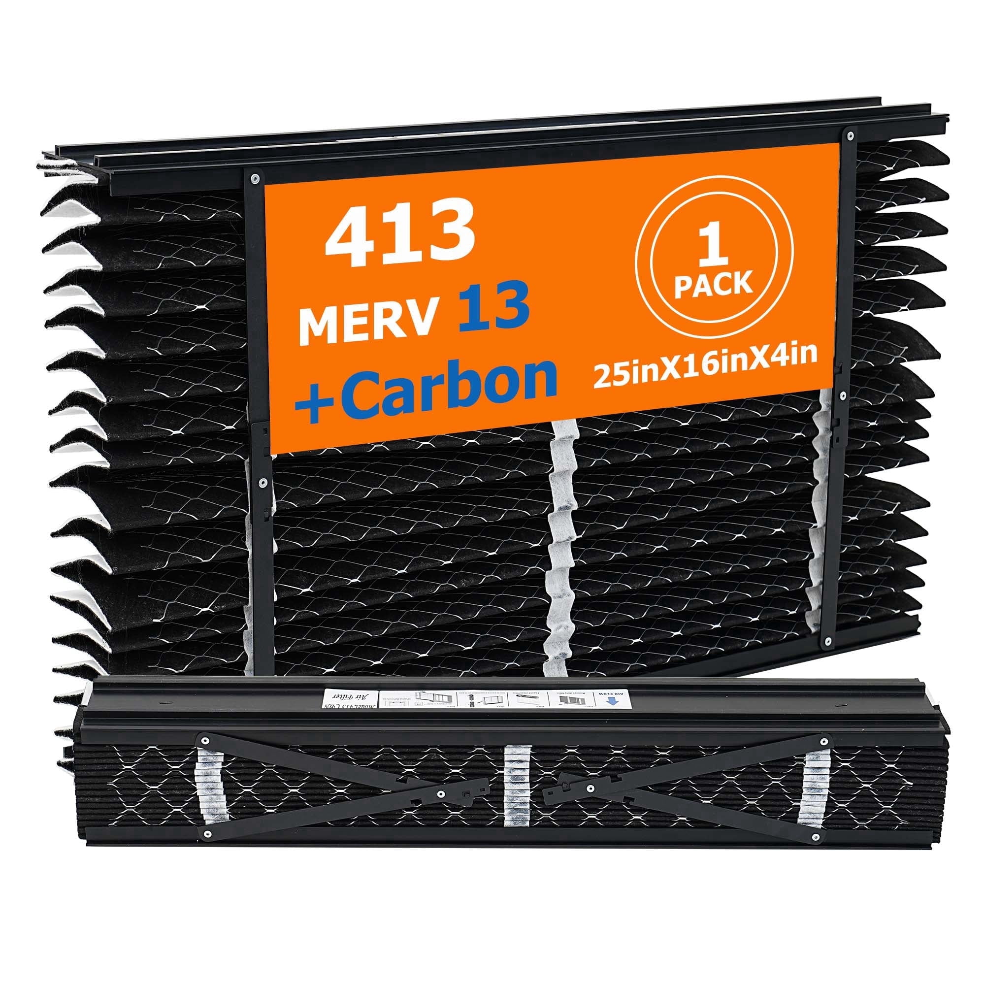 ShueBee 413 CBN Replacement Filter Compatible with AprilAire Whole House Air Purifier 1410, 1610, 2410, 2416, 3410, 4400 Furnace Air Purifier, MERV 13 with Carbon to Reduce Odors, 25x16x4, 1 Pack