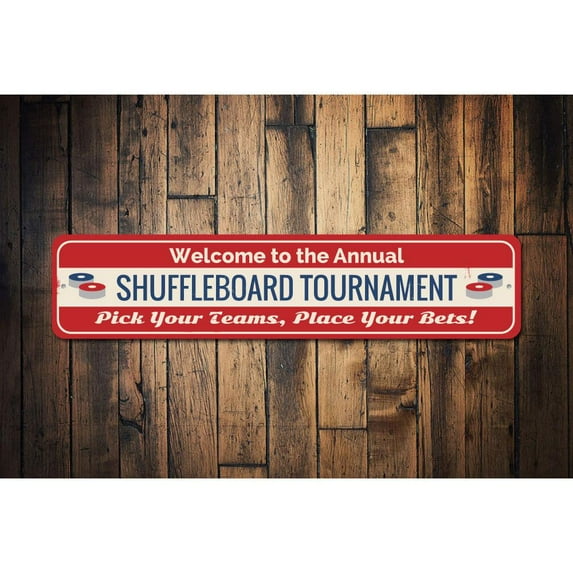 Shuffleboard Tournament Novelty Decor, Metal Wall Sign - 4x18 Inches