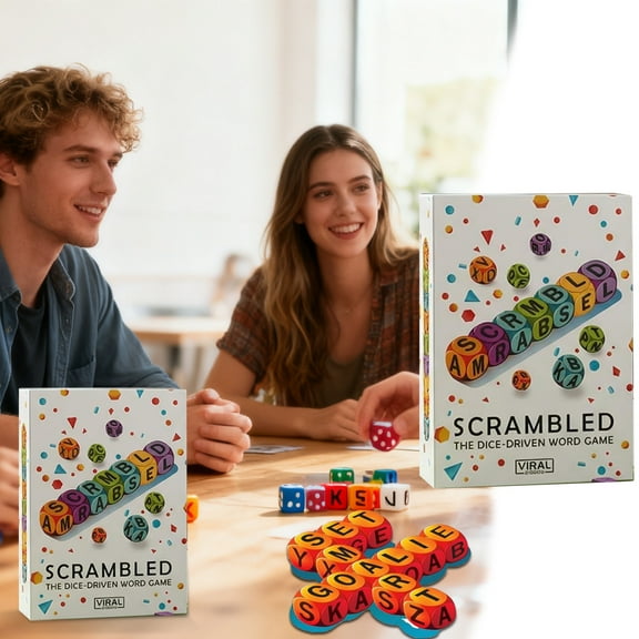 Shuffling Dice Word Game for Adults - Travel Friendly Vocabulary Building Party Game with Cards & Timer, Family Game Night(60pcs)