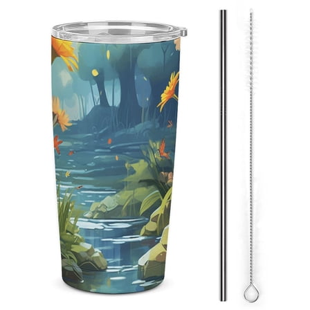 Shuihui Flower Tumbler Print 20oz Stainless Steel Coffee Cup with Lid & Straw Double Wall Insulated Tumbler