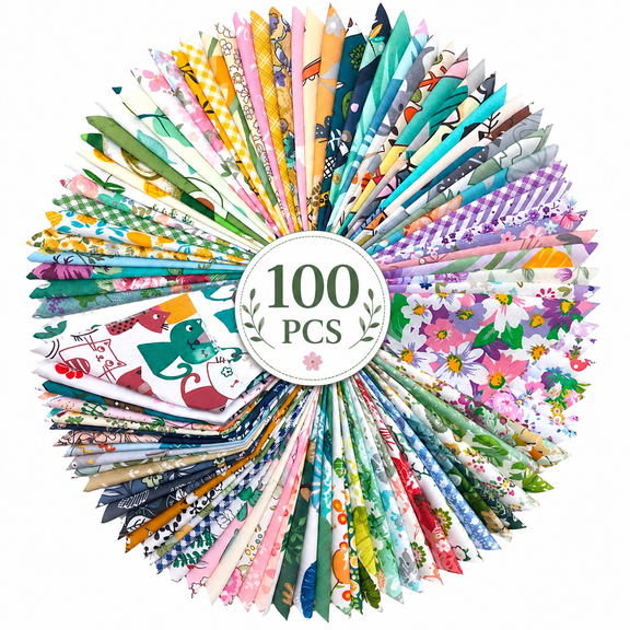 Shuimiao Assorted Cotton Fabric Squares, 100PCS 6 x 6 Inch Precut Fabric Bundle, 100% Cotton Quilting Fabric for Sewing, Patchwork & DIY Crafts