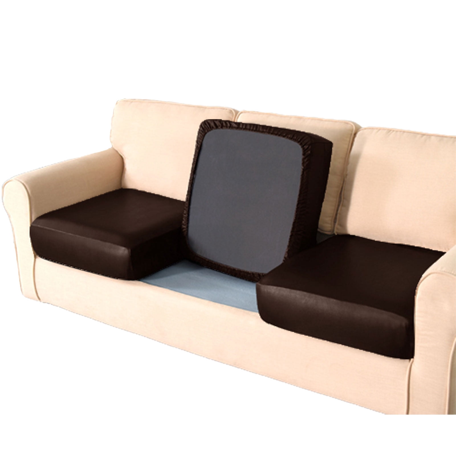 Shukii PU Waterproof Couch Cushion Covers Sofa Seat Covers Stretch Sofa Slip Covers Combination Sofa Cover Couch Sofa Covers For Pets With Elastic Bottom 3 Cushion Sofa,Coffee