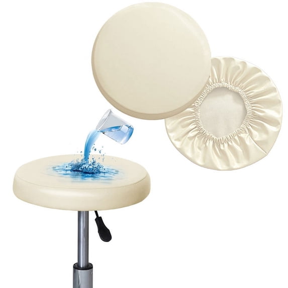 Shukii Stool Covers Round 2 Pack Beige M (12"-14")Stretch Bar Stool Covers Watedrproof PU Stool Cushion Round Bar Stool Seat Covers
