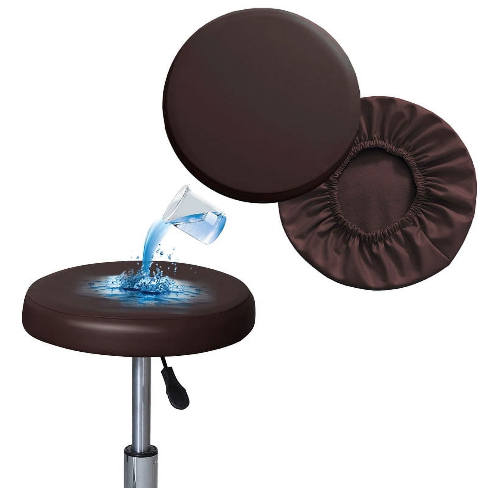 Shukii Stool Covers Round 2 Pack Coffee M (12"14")Stretch Bar Stool Covers Watedrproof PU Stool