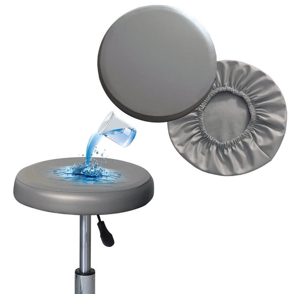 Shukii Stool Covers Round 2 Pack Grey M (12"-14")Stretch Bar Stool Covers Watedrproof PU Stool Cushion Round Bar Stool Seat Covers