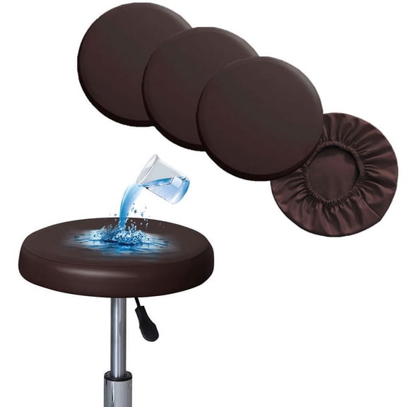 Shukii Stool Covers Round 4 Pack Coffee XL (16"-18")Stretch Bar Stool Covers Watedrproof PU Stool Cushion Round Bar Stool Seat Covers