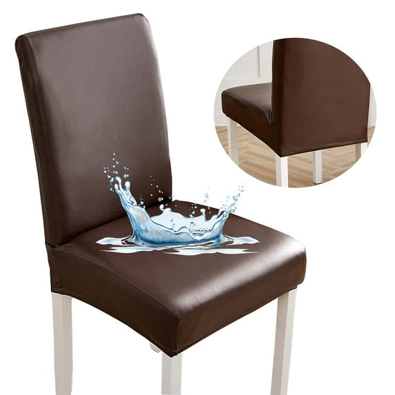 Shukii Stretch Dining Chair Covers Set of 4 Coffee Waterproof PU Leather Chair Slipcovers Chair Protector Cover Universal Chair Covers for Dining Room Kitchen Hotel