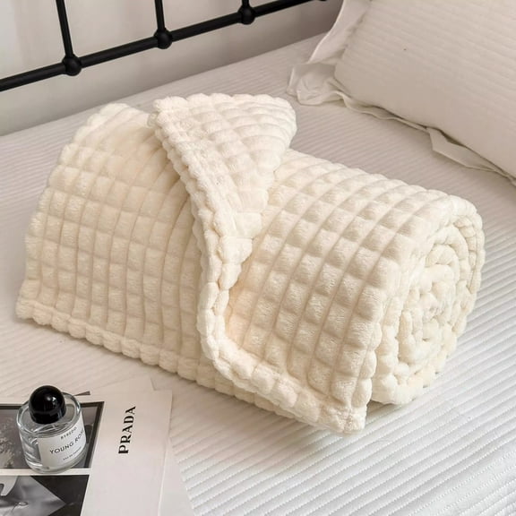 Shukii Throw Blanket Plush Thick Soft Blanket for Bedding Office nap Blanket Sofa Blanket Beige180x200CM