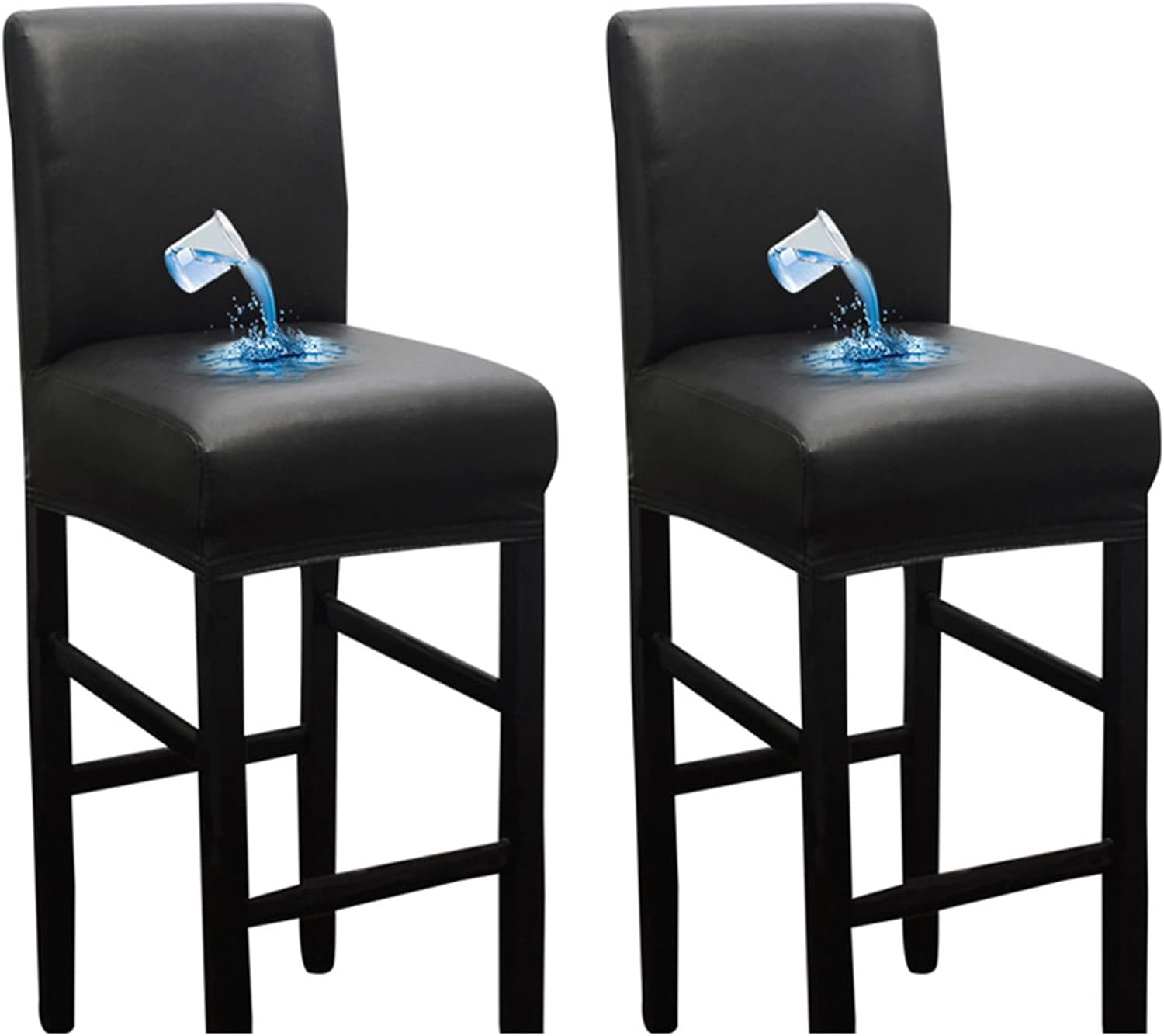 Shukii Waterproof Barstool Covers 2 Pack Stretch PU Leather Bar Stool Covers With Backs Pub Counter Stool Chair Covers Black Walmart