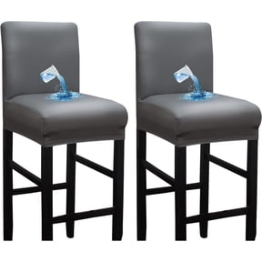 Shukii Waterproof Barstool Covers 2 Pack Stretch PU Leather Bar Stool Covers With Backs Pub Counter Stool Chair Covers Grey