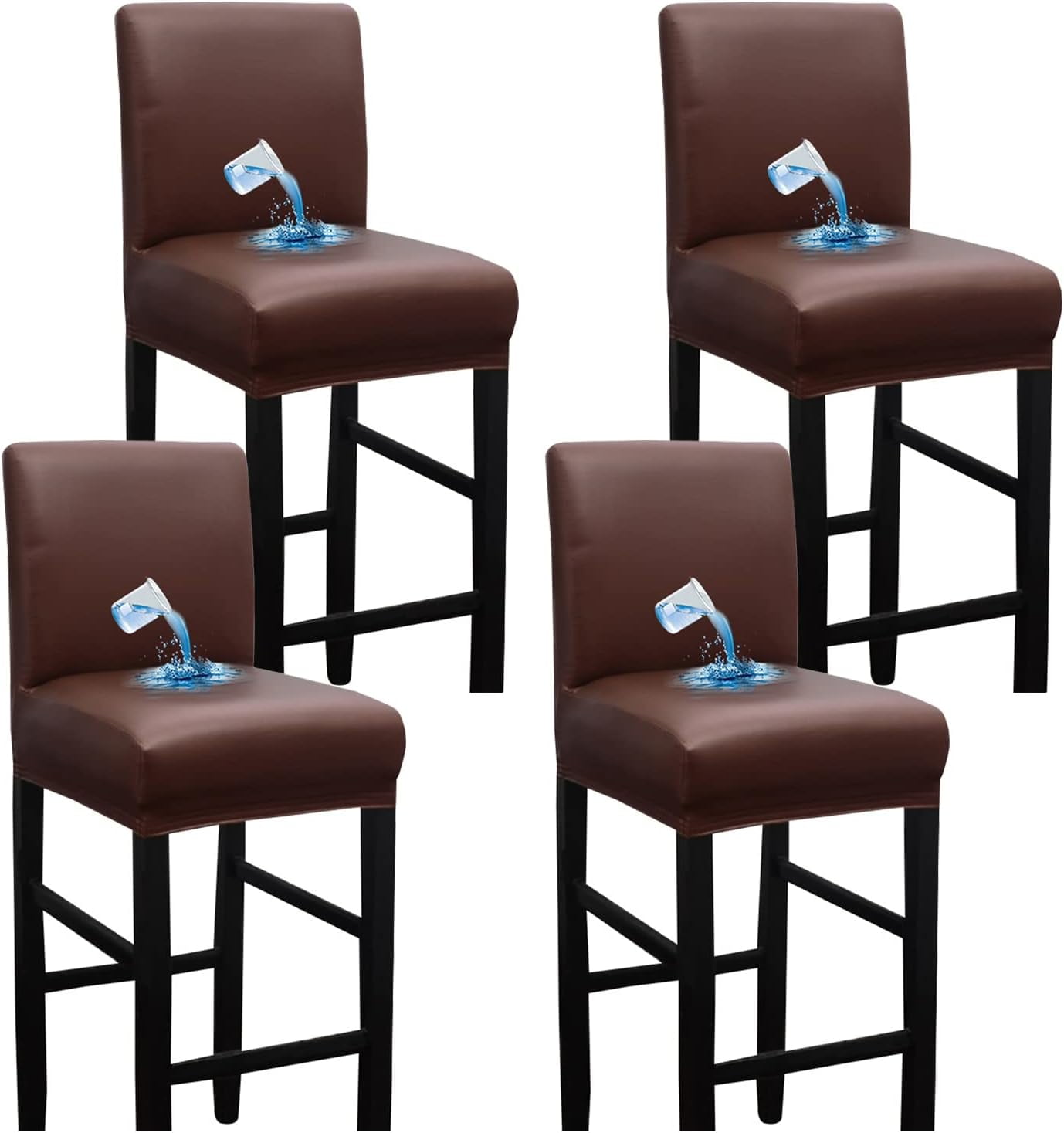 Shukii Waterproof Barstool Covers 4 Pack Stretch PU Leather Bar Stool