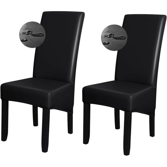 Shukii Waterproof PU Leather XL Chair Covers Stretch Dining Chair Covers Set of 2 Black Chair Slipcovers Chair Protector Cover Universal Chair Covers for Dining Room Kitchen Hotel