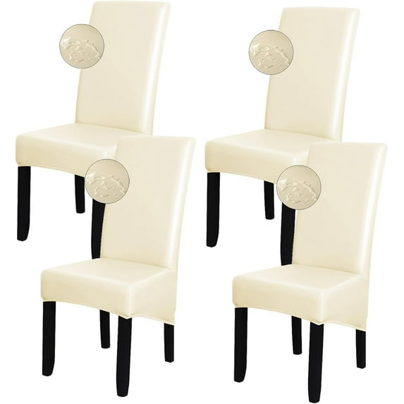 Shukii Waterproof PU Leather XL Chair Covers Stretch Dining Chair Covers Set of 4 Beige Chair Slipcovers Chair Protector Cover Universal Chair Covers for Dining Room Kitchen Hotel