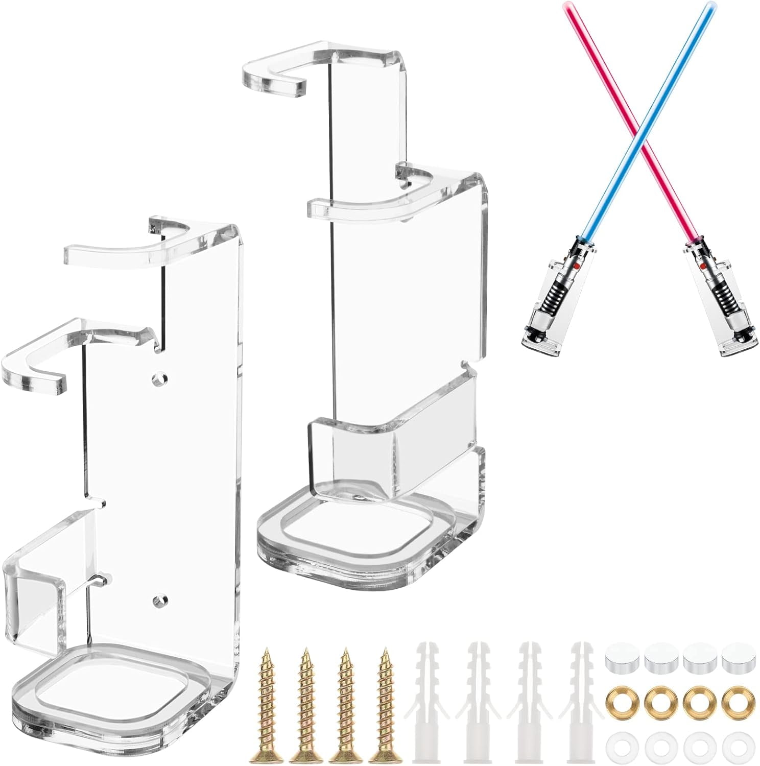 Acrylic Lightsaber Wall Mount Holder - 2 Sets, Clear Display For Swords, Katana, Wands