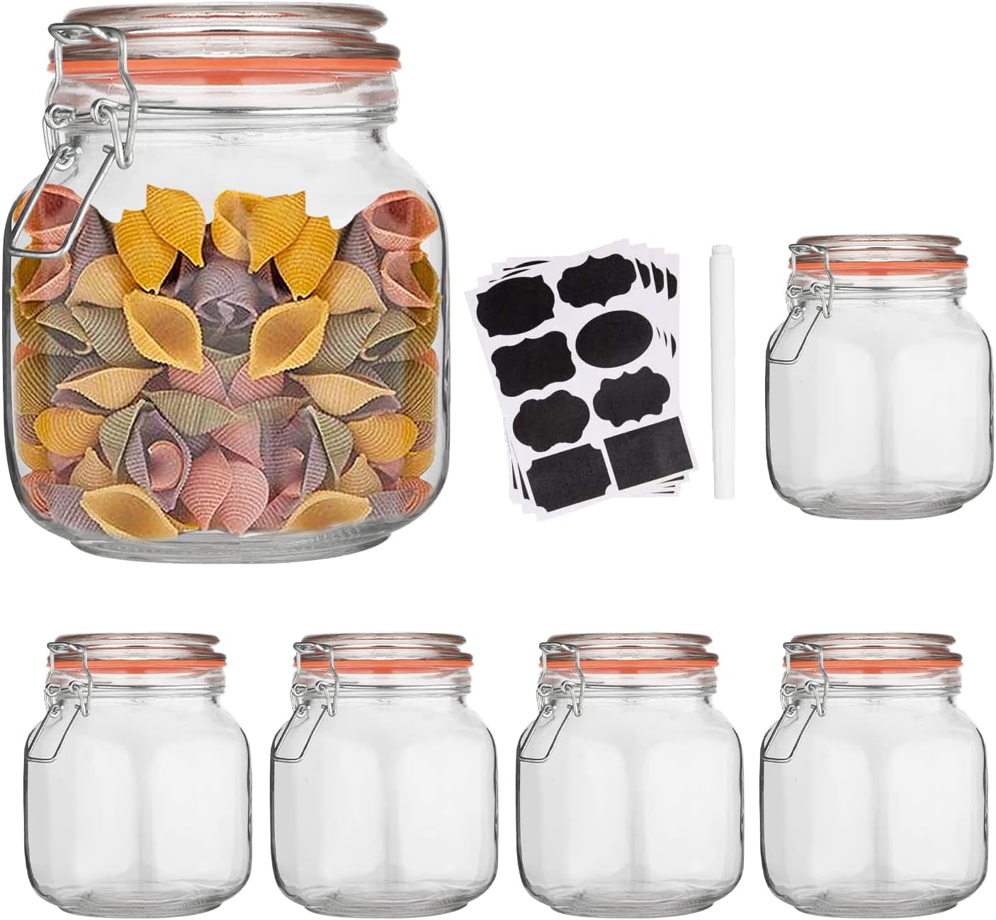 Shukong 32 oz Glass Food Storage Jars with Airtight Lids,Clear Airtight ...