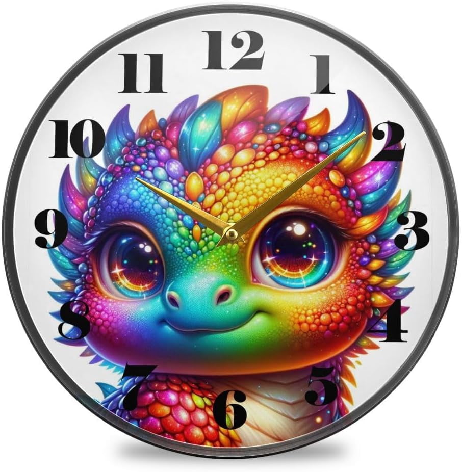 Shukong Cute Rainbow Baby Dragon Wall Clock Battery Operated Silent Non ...