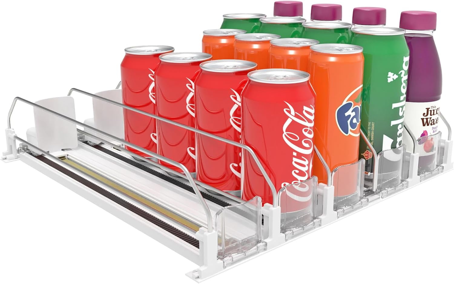 Drink Organizer For Fridge, Adjustable Width Soda Can Dispenser, Self-Pushing Glide Rack, Automatic Drink Dispenser For Fridge Holds Up To 15 Cans