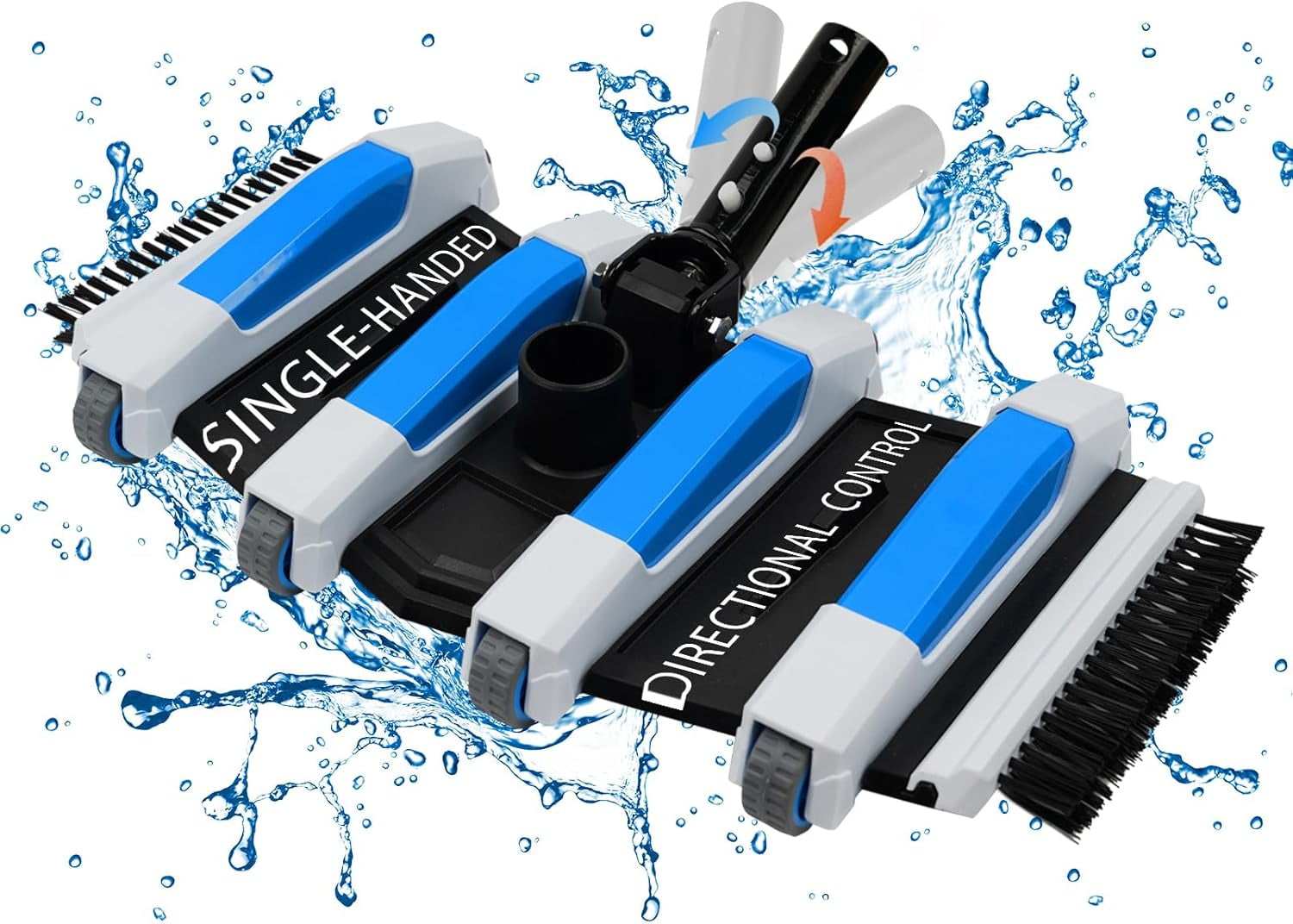 Weighted Pool Vacuum Head With Swivel Handle - Includes 1-1/4" & 1-1/2" Hose Adapters For Universal Pool Cleaning