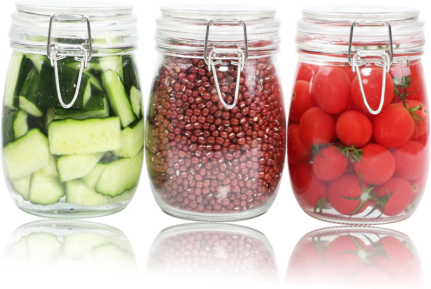 GMCOZY Glass Storage Jars With Airtight Lids - 24oz Wide Mouth Mason Canisters, 3-Pack