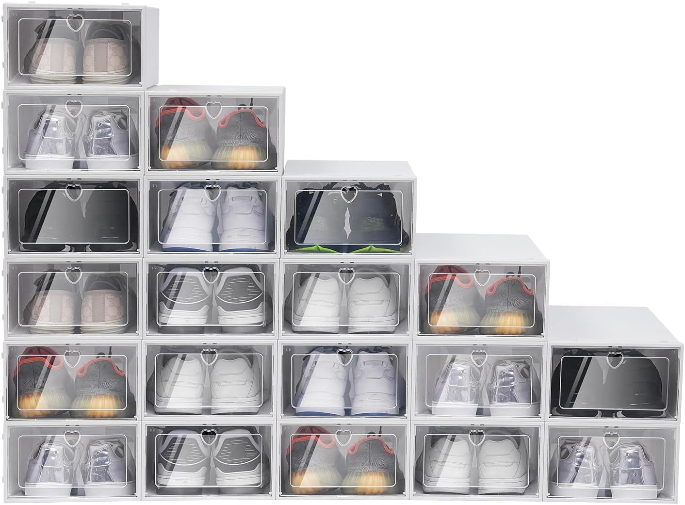 Shukong Large 20 Pack Shoe Storage Box, Clear Plastic Stackable Shoe ...