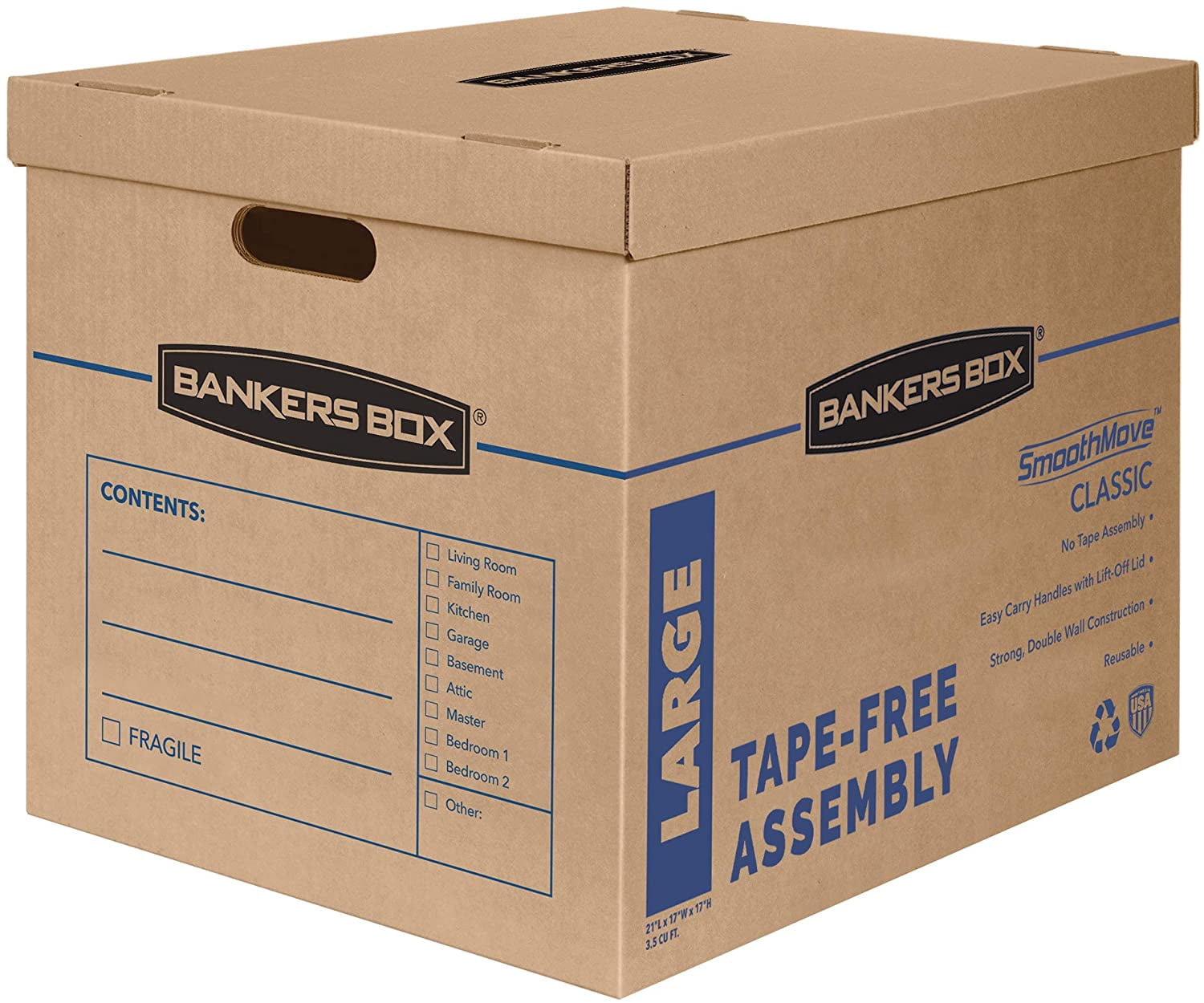 Shukong Large Classic Moving Box 5 Pack, Reinforced Handles, Tape-Free ...