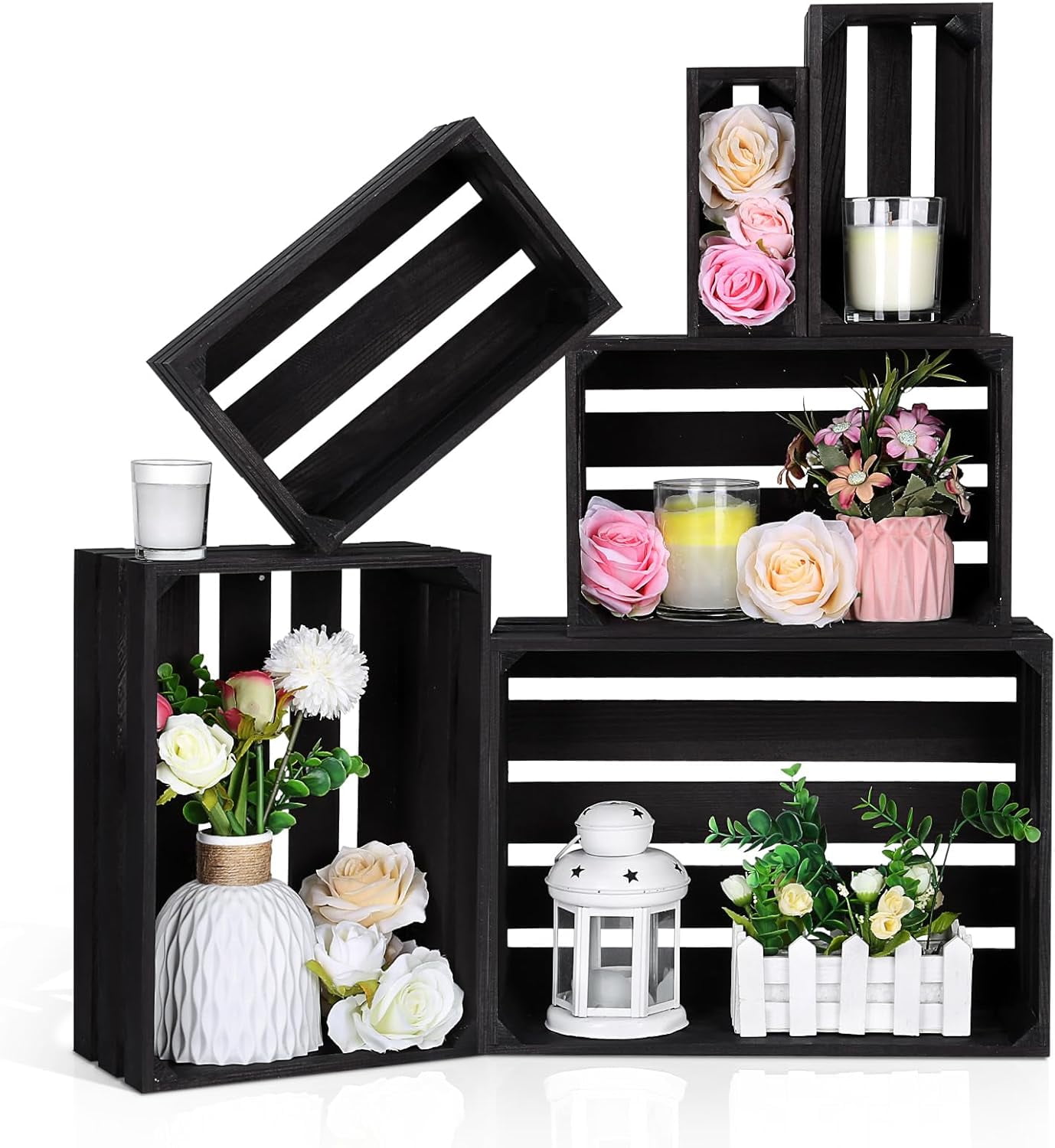 Shukong Set of 6 Decorative Wood Crates Nesting Storage Container, 6 ...
