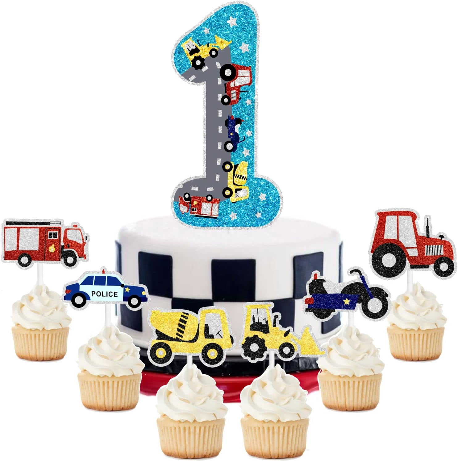 Transport Cake Toppers 7-Piece Set – Car Themed Birthday Decor For Kids