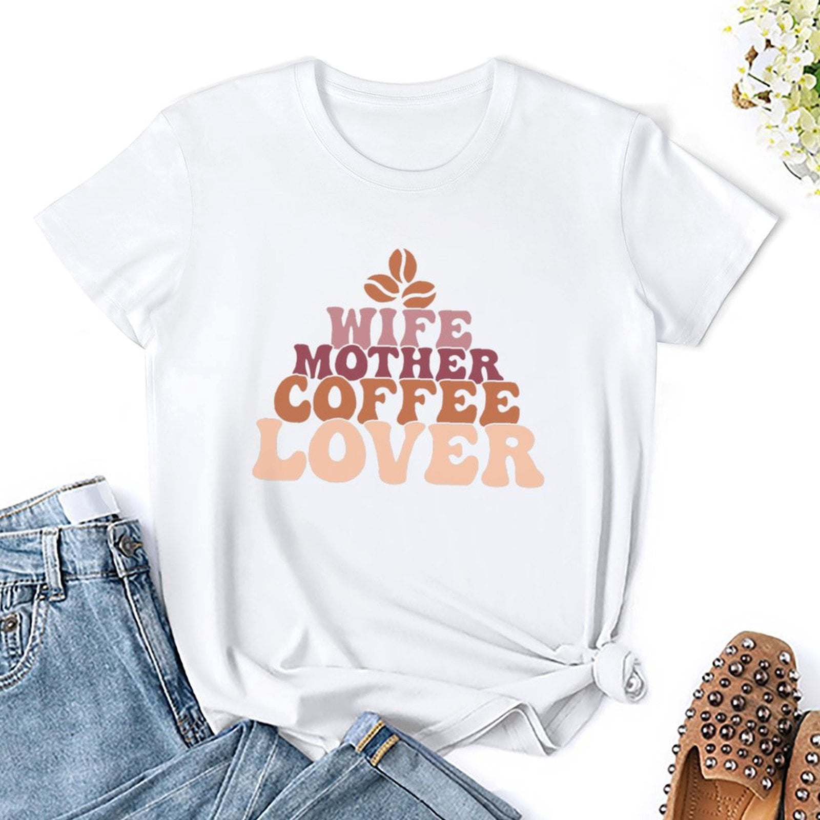 Shukong White Print Women's Cotton TShirt S3XL, Wife Mother Coffee