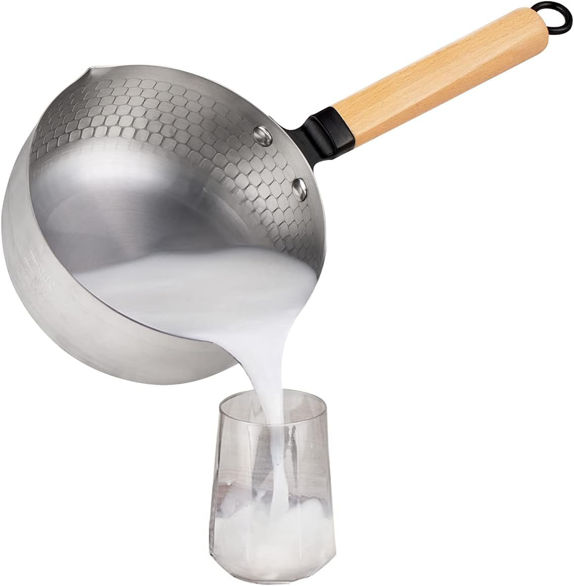 OQHAIR Padella Tradizionale Giapponese Yukihira con Coperchio E Vaporiera, Pentola per Salsa di Latte in Acciaio Inossidabile Pentola Nostick Martellata per Ramen/Latte ECC,20cm (20cm