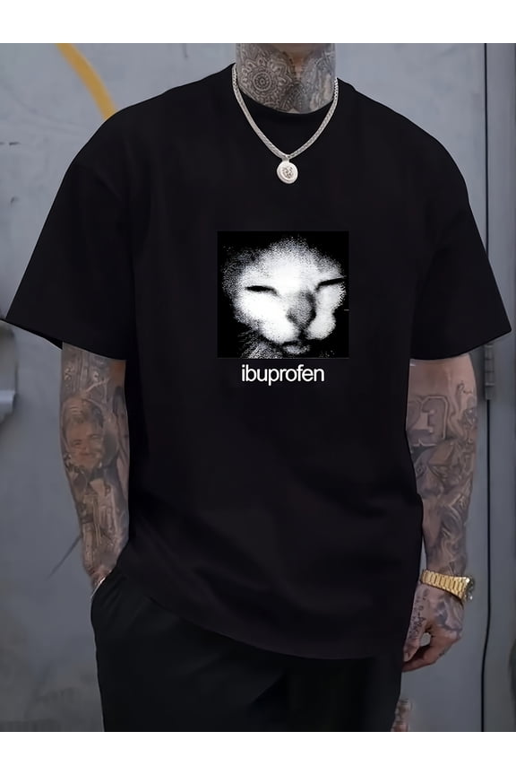 Shule Shuyi Ibuprofen Cat Meme T-Shirt - A Fun 'Ibuprofen' Graphic Tee, White Crew Neck Shirt Suitable for Both Men And Women, Lightweight Summer Streetwear, Casual Everyday Clothing