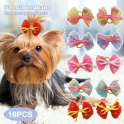 Shulemin 10Pcs Pet Hair Band Adorable Pet Grooming Elastic Pet Dogs Hair Bow Tie for Festival