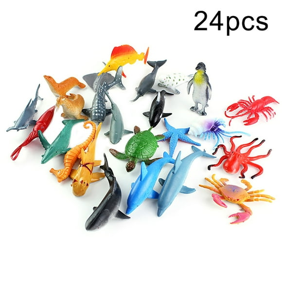 Shulemin 24Pcs Realistic Mini Sea Life Animal Whale Lobster Figures Educational Kids Toy 24pcs