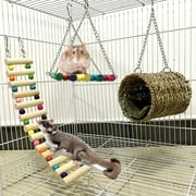 Shulemin 3Pcs Hammock Swing Tunnel House Bed Ladder Hamster Squirrel Hanging Cage Toy,Random Color