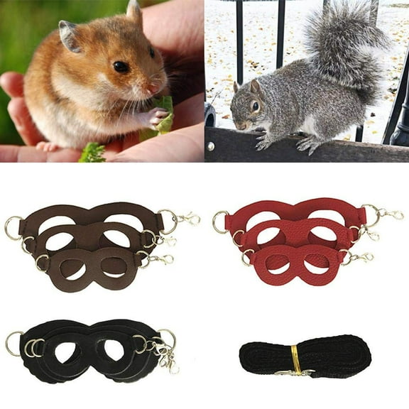 Shulemin 4Pcs Hamster Harness Leash , Portable Pet Rat Rabbit Harness Adjustable Anti-lost Lead Rope,Coffee