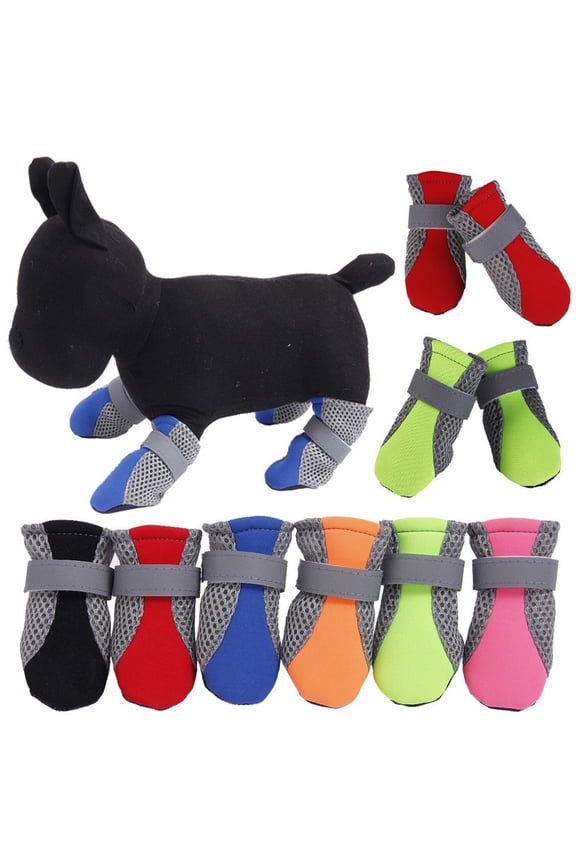 4Pcs Pet Dog Shoes Non-slip Soft Sole Breathable Mesh Adjustable Straps Boots,Black
