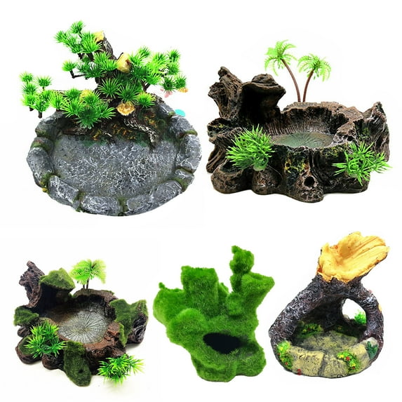 Shulemin Aquarium Simulated Basin Turtle Lizard Climbing Pet Food Bowl Fish Tank Decor,A