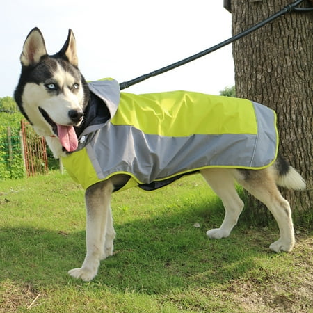 Shulemin Dog Raincoat Waterproof Windproof Reflective Hooded Raincoat Poncho Rain Jacket Coat for Medium Large Pet,Green