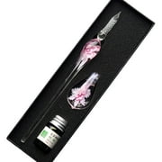 Shulemin Floral Glass Dip Pen with 5ml Ink, Fine Point, 0.79 mm, Pink Ink