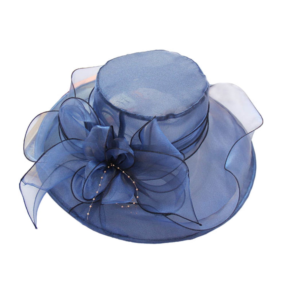 Kentucky Derby Hat Wide Brim Floral Organza Blue New Royal Blue Hat Large Brim Kentucky Derby Hat Organza  main image 2