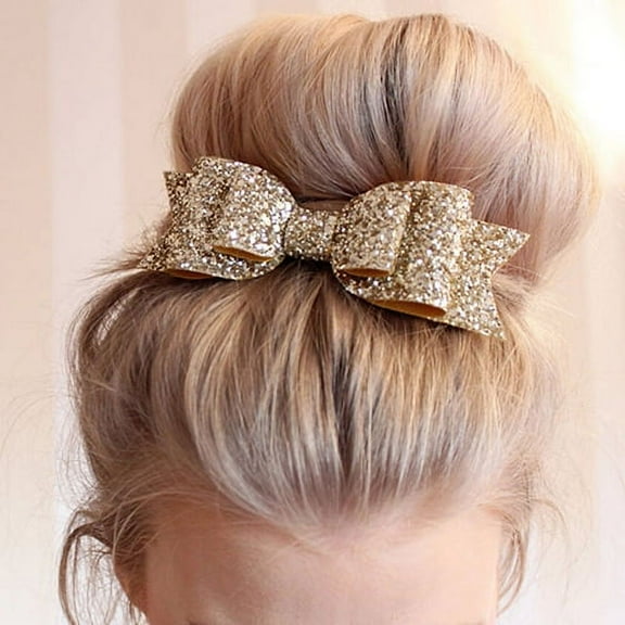 Shulemin Girl's Shining Bowknot Spring Hair Clip Glitter Bow Barrette Hair Accessory Silver